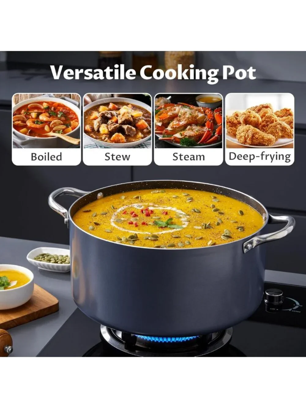 8 Quart Nonstick Stock Pot with Lid - Induction & All Stove Compatible, Oven